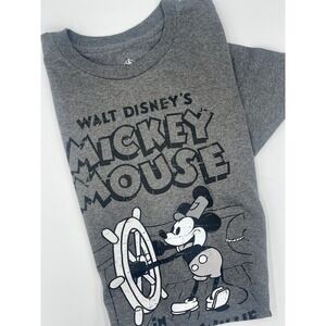 Disney Mickey Mouse Shirt‎ Mens Medium Gray Steamboat Willie Cartoon Graphic Tee